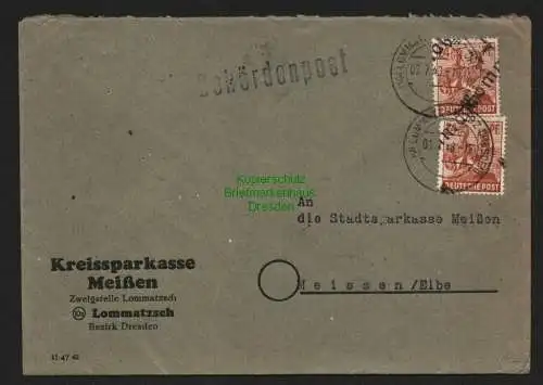 h4219 SBZ Bezirkshandstempel Bezirk 14 Brief Lommatzsch 6.7.48 Sparkasse Meißen