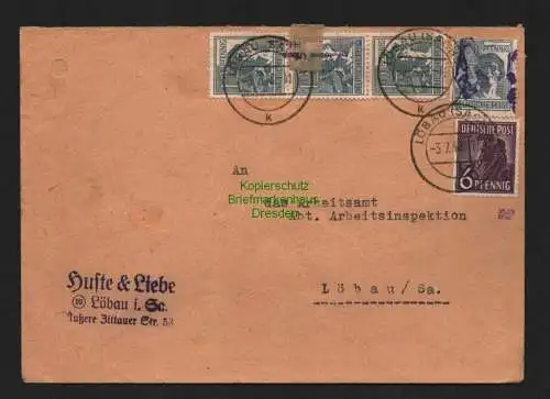 h4224 SBZ Bezirkshandstempel Bezirk 14 Brief Löbau 12 violett + zehnfach