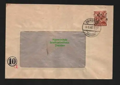 h4163 SBZ Bezirkshandstempel Bezirk 14 Brief Hainsberg 30.6.48