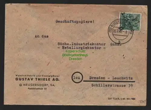 h4256 SBZ Bezirkshandstempel Bezirk 14 Brief Geschäftspapiere Neugersdorf 6.7.