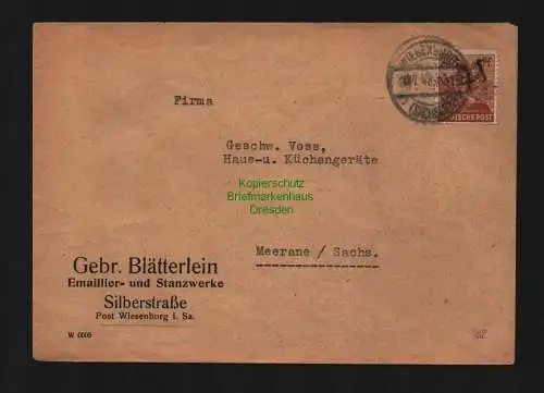 h4045 SBZ Bezirkshandstempel Bezirk 41 Brief Zwickau Silberstraße P. Wiesenburg