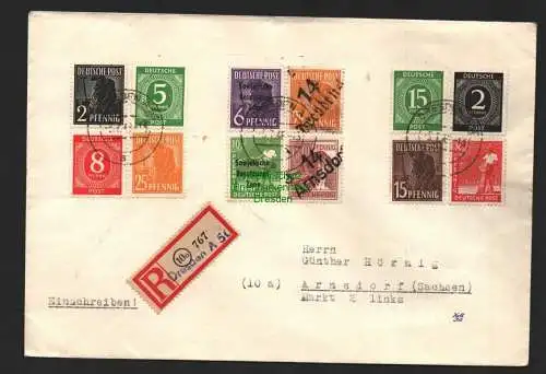 h4056 SBZ Bezirkshandstempel Bezirk 14 Brief Arnsdorf 60 Pfg. + 25 Pfg. Dresden