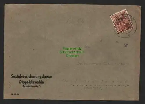 h4096 SBZ Bezirkshandstempel Bezirk 14 Brief Dippoldiswalde 6.7.48 Sozialvers.