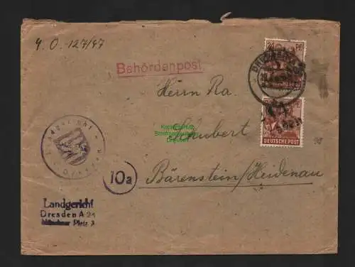 h4527 SBZ Bezirkshandstempel Bezirk 14 Brief Dresden 24 Behördenpost Landgericht