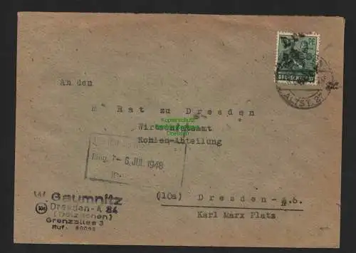 h4517 SBZ Bezirkshandstempel Bezirk 14 Ortsbrief Dresden 5.7.48 gepr. Hall Rehn