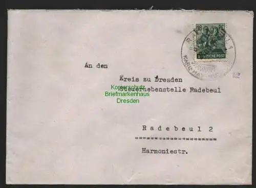 h4335 SBZ Bezirkshandstempel Bezirk 14 Ortsbrief Radebeul