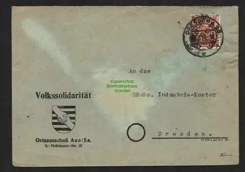 h4720 SBZ Bezirkshandstempel Bezirk 27 Aue Volkssolidarität bezirksfremd verw.