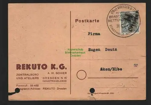 h4507 SBZ Bezirkshandstempel Bezirk 14 Brief Postkarte Dresden Ausstellung Brand