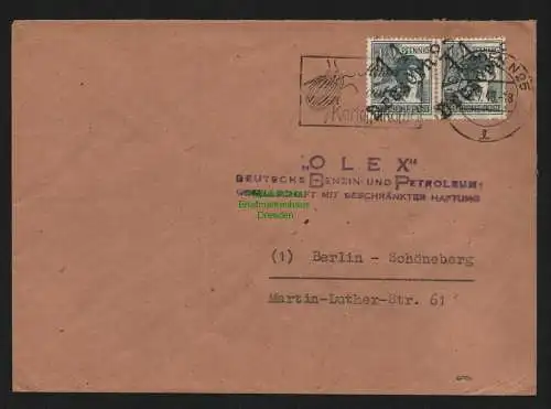 h4541 SBZ Bezirkshandstempel Bezirk 14 Brief Dresden 25 Olex Benzin gepr. GPSY