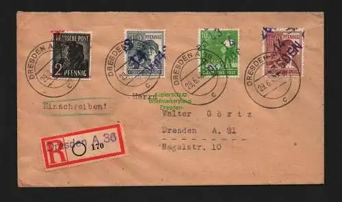 h4573 SBZ Bezirkshandstempel Bezirk 14 R-Brief Dresden 36 42 43 gepr Petzold BPP