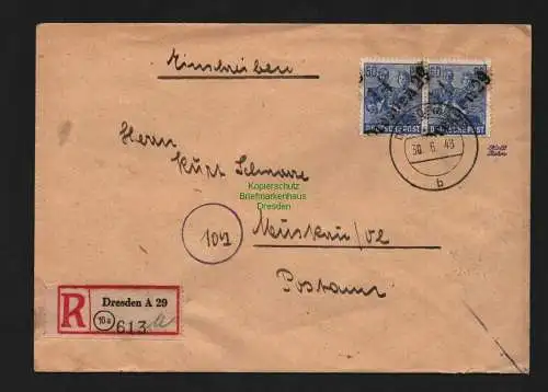 h4570 SBZ Bezirkshandstempel Bezirk 14 Brief 2x50 Pfg. Dresden 29 n Muskau gepr.