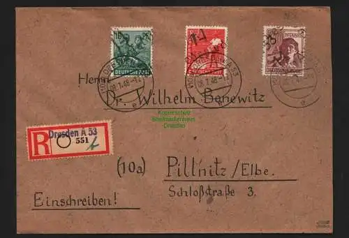 h4603 SBZ Bezirkshandstempel Bezirk 14 R-Brief Dresden A53 Niedersedlitz Pillnit