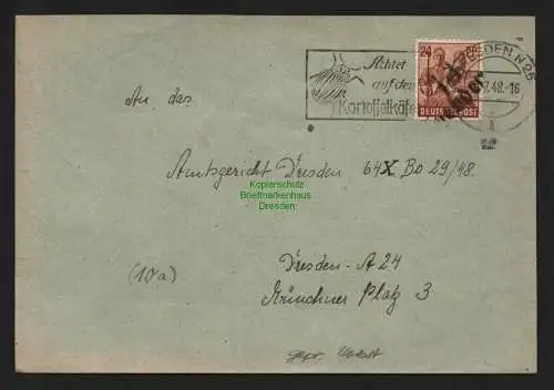 h4613 SBZ Bezirkshandstempel Bezirk 14 Brief Dresden Amtsgericht gepr Herbst BPP