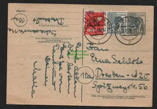 h4469 SBZ Bezirkshandstempel Bezirk 14 Brief Dresden A19 8 Pfg. + Zehnfach 09.7.