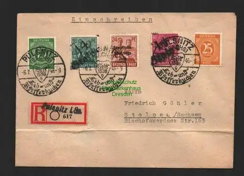 h4388 SBZ Bezirkshandstempel Bezirk 14 R-Brief Pulsnitz 16 , 40 Pfg. Stolpen + z