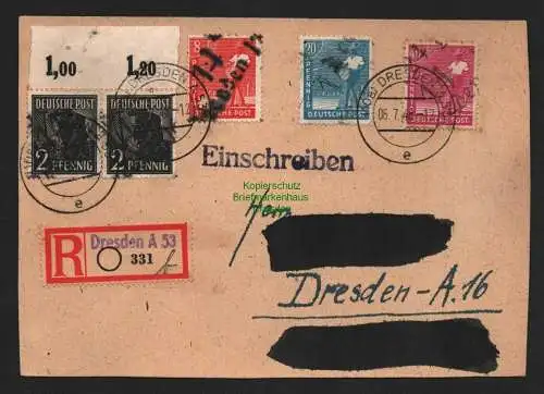 h4453 SBZ Bezirkshandstempel Bezirk 14 Postkarte Dresden 11 24 5 Werte 6.7.48 g.