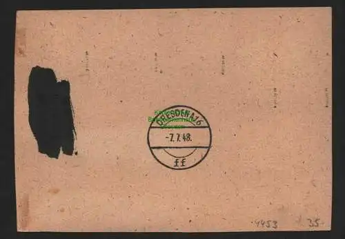 h4453 SBZ Bezirkshandstempel Bezirk 14 Postkarte Dresden 11 24 5 Werte 6.7.48 g.