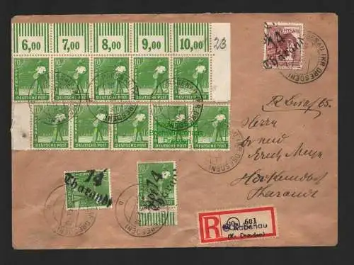 h4395 SBZ Bezirkshandstempel Bezirk 14 R-Brief Rabenau Kr. Dresden Tharandt +