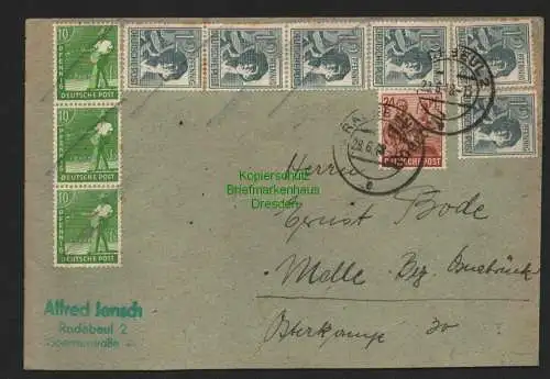 h4339 SBZ Bezirkshandstempel Bezirk 14 Brief Radebeul 28.6. Melle Bez. Osnabrück