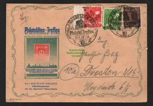 h4510 SBZ Bezirkshandstempel Bezirk 14 Brief Philatelistentreffen Dresden 50