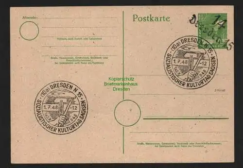 h4626 SBZ Bezirkshandstempel Bezirk 14 GS Ganzsache 10 Pfg. Arbeiter Dresden 15