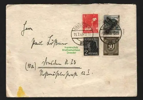 h4555 SBZ Bezirkshandstempel Bezirk 14 Ortsbrief Dresden 12 Pfg.  Zehnfach 11.7.