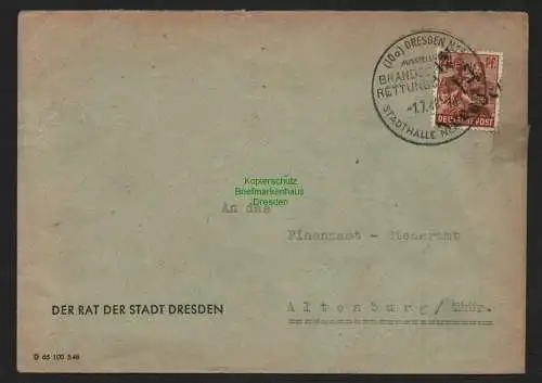 h4466 SBZ Bezirkshandstempel Bezirk 14 Brief Dresden 15 Rat der Stadt Finanzamt