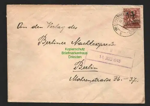 h4379 SBZ Bezirkshandstempel Bezirk 14 Brief Seifhennersdorf 10.7.48 Letzttag