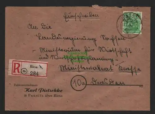 h4362 SBZ Bezirkshandstempel Bezirk 14 R-Brief Riesa Kressebrief 30.6.48 Pausitz