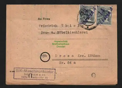 h4586 SBZ Bezirkshandstempel Bezirk 14 Faltbrief Dresden 47 SIK Maschinenkontor