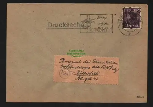 h4539 SBZ Bezirkshandstempel Bezirk 14 Drucksache 1.7.48nach Bitterfeld gepr. S