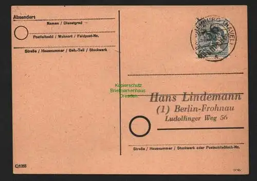 h4666 SBZ Bezirkshandstempel Bezirk 36 Brandenburg Postkarte nach Berlin Frohnau