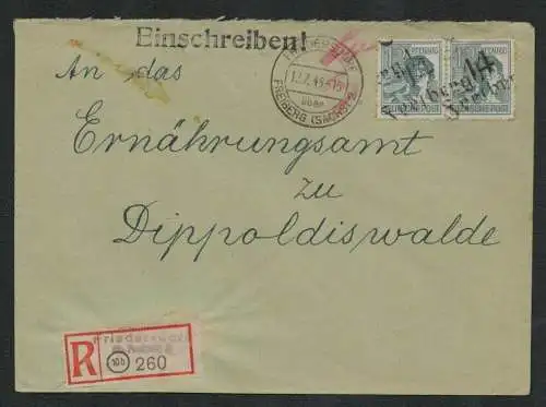 h5177 SBZ Handstempel Bezirk 14 Freiberg Friedersdorf Marken ung. Gebühr bezahlt