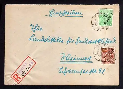 h494 Brief Handstempel Bezirk 16 Gera Einschreiben 84 Pfg. 181 2.7.48 gepr. BPP