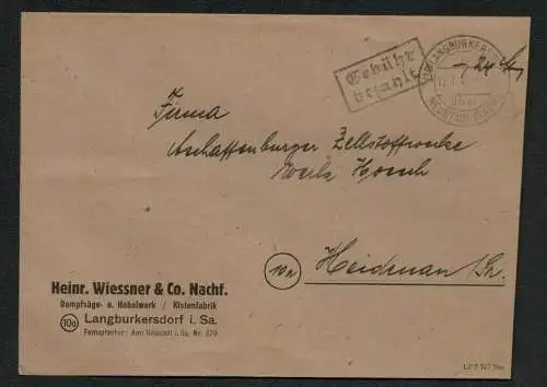 h5380 SBZ Bezirk 14 Brief Gebühr bezahlt über Neustadt Sachsen 12.7.48 Bedarf