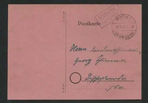 h5282 SBZ Währungsreform 1948 Postkarte Gebühr bezahlt Pirna Neundorf 8.7.48