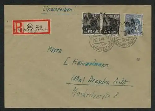 h5401 SBZ Handstempel Bezirk 14 R-Brief Ottendorf ü Sebnitz Poststelle Dresden