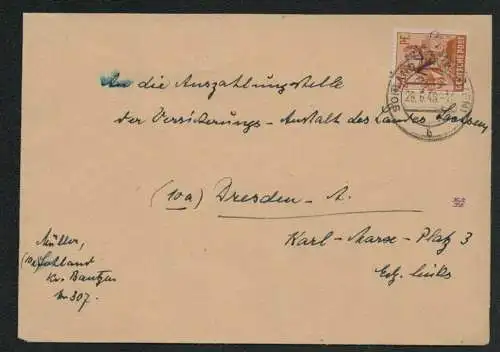 h5409 SBZ Handstempel Bezirk 14 Brief Sohland 29.6.48 nach Dresden