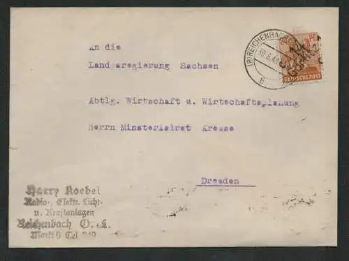 h5211 SBZ Handstempel Bezirk 14 Brief Görlitz 30.6.48 Kresse nach Dresden