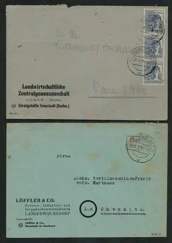 h5379 SBZ Währungsreform 1948 2 Briefe Zehnfach Gebühr bezahlt nach Pirna