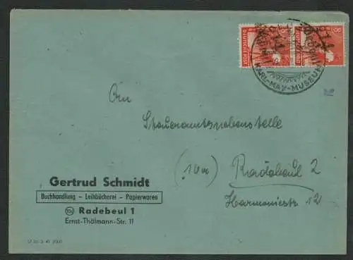 h5299 SBZ Handstempel Bezirk 14 Radebeul 2a 2x 8 Pfg. Ortsbrief Buchhandlung Sch