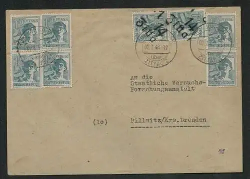 h5191 SBZ Handstempel Bezirk 14 Zweigpostamt Jonsdorf über Zittau nach Pillnitz