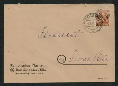 h5387 SBZ Handstempel Bezirk 14 Brief Bad Schandau 6.7. nach Pirna