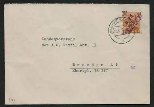 h5373 SBZ Handstempel Bezirk 14 Brief 24 Pfg. Neusalza-Spremberg Landesvorstand