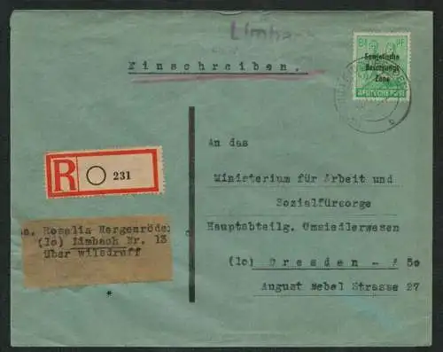 h5433 SBZ 197 Währungsreform 1948 Brief Wilsdruff Landpoststempel Limbach