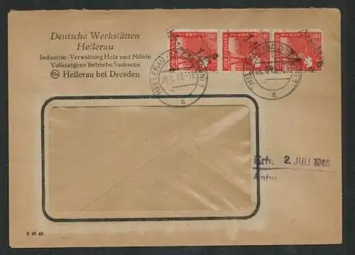 h5232 SBZ Handstempel Bezirk 14 Brief 3x 8 Pfg. Hellerau (Bz Dresden) 1a MeF