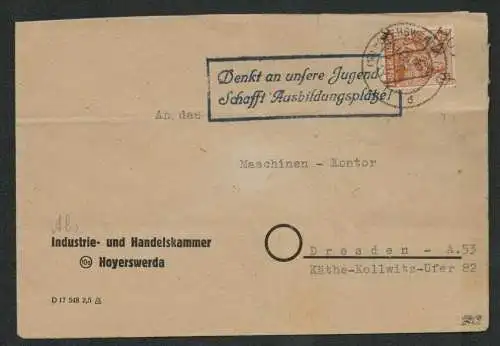 h5242 SBZ Handstempel Bezirk 14 Brief Hoyerswerda Industrie- und Handelskammer