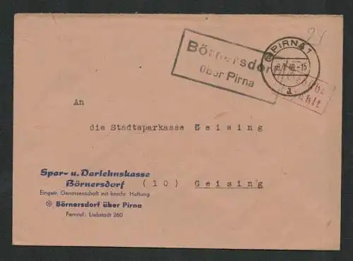 h5273 SBZ Währungsreform 1948 Brief Gebühr bezahlt Börnersdorf über Pirna