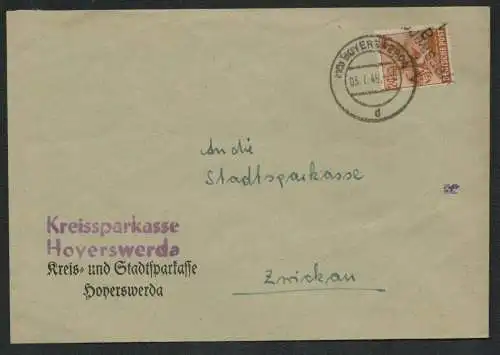 h5240 SBZ Handstempel Bezirk 14 Brief Hoyerswerda Sparkasse nach Zwickau