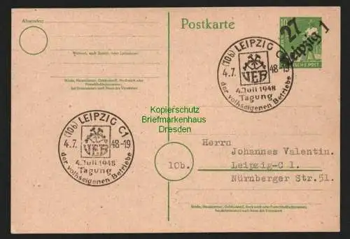 h5867 SBZ Handstempel Bezirk 27 Leipzig 1 Ganzsache 10 Pfg. AS Blanko SST VEB